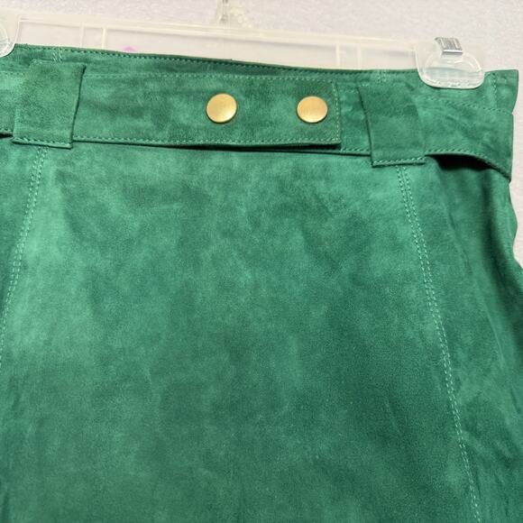 H & M Women's Green Suede Mini Skirt Size 4 Belted Flowy Feminine Retro Mod Boho - Picture 3 of 5